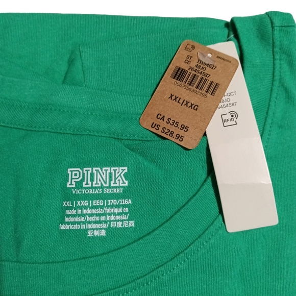 VS PINK Electric Green White Logo Knit Short Sleeve Perfect Everyday Tee XXL NEW - Picture 11 of 12